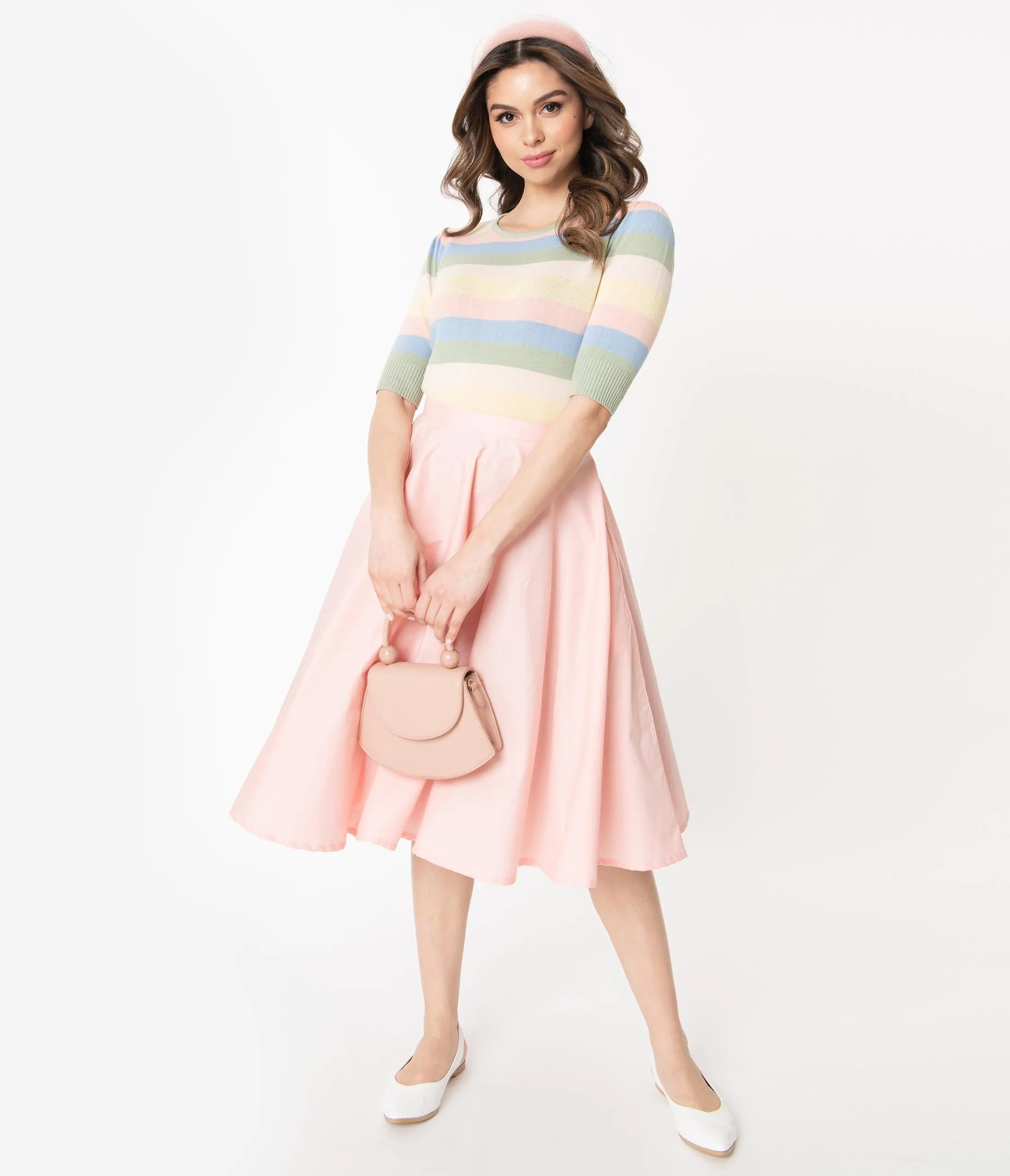 1950s Style Peach Cotton Swing Skirt