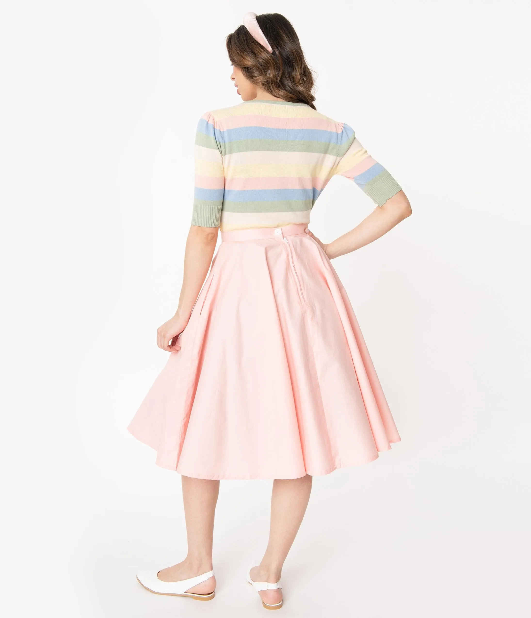 1950s Style Peach Cotton Swing Skirt