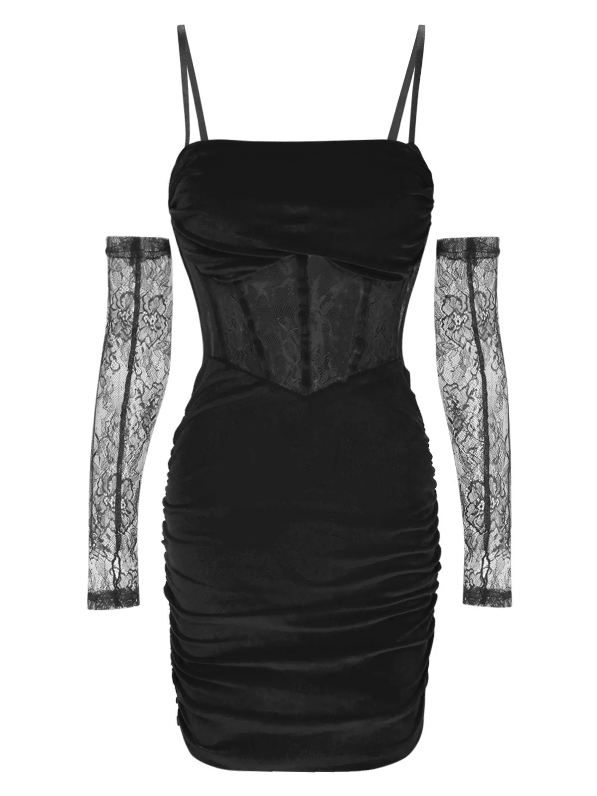 1960s Solid Velvet Sling Dress With Sleeves