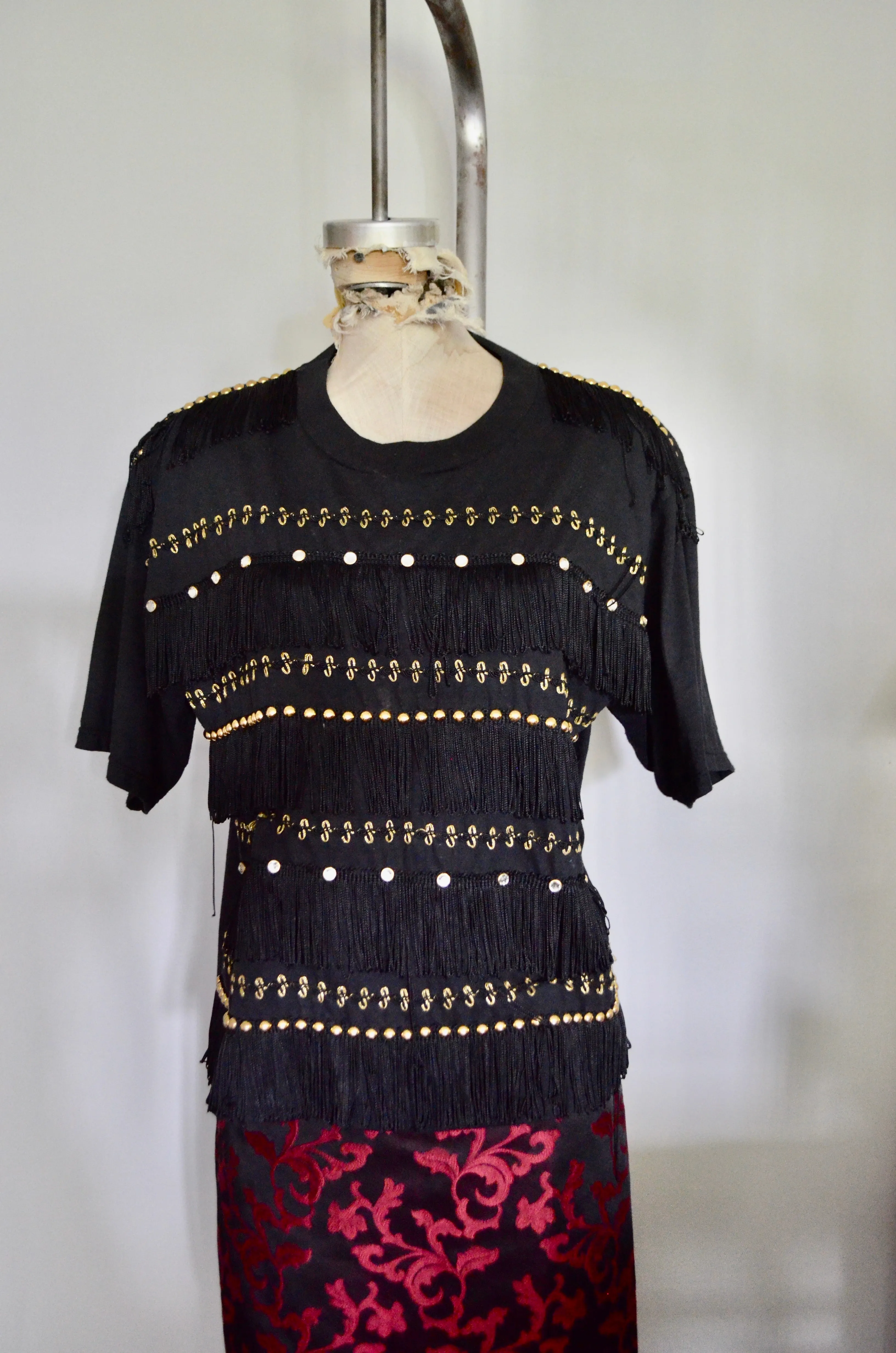 80s Fringe Cowboy Western black Top Tee