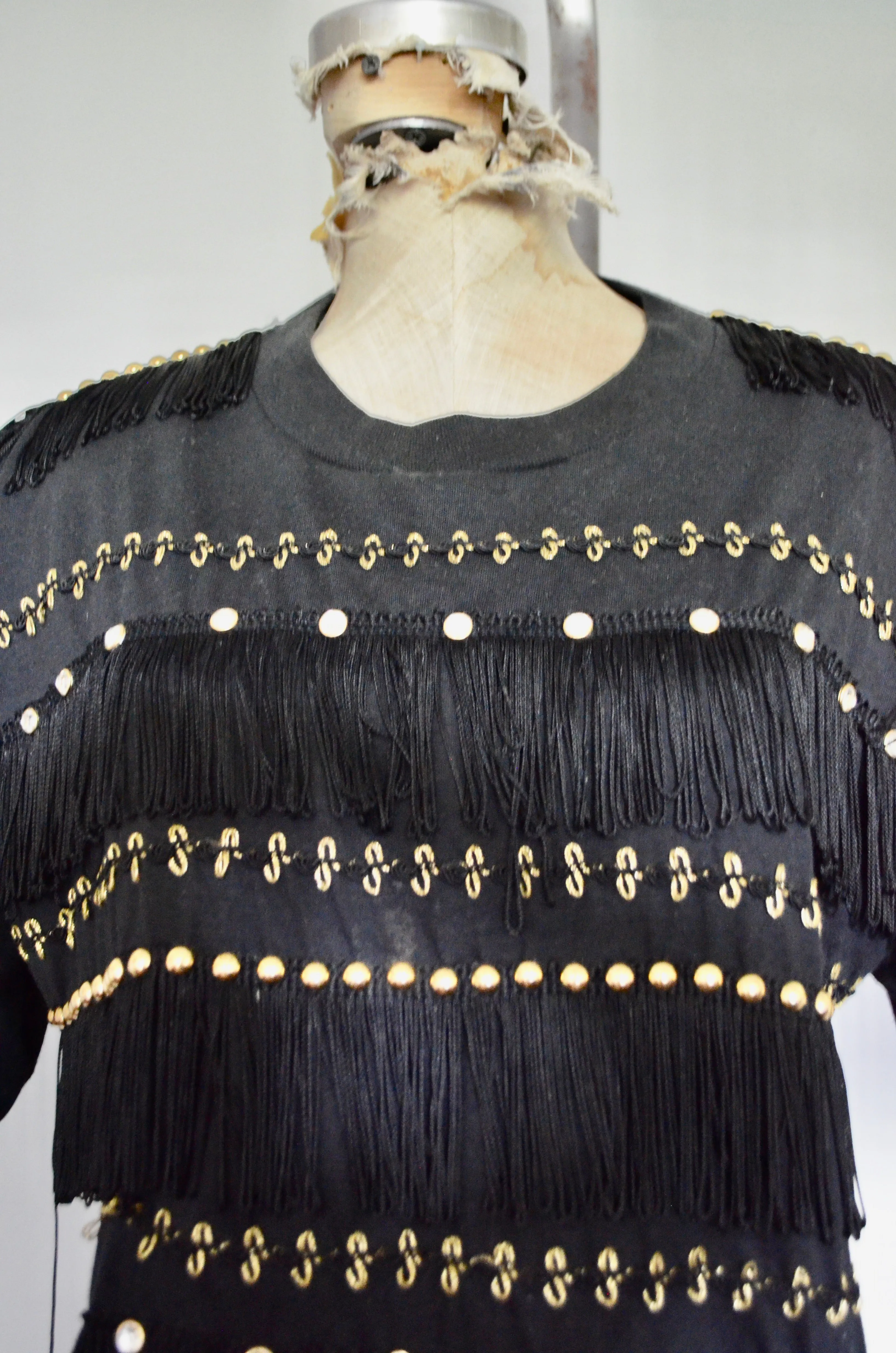 80s Fringe Cowboy Western black Top Tee