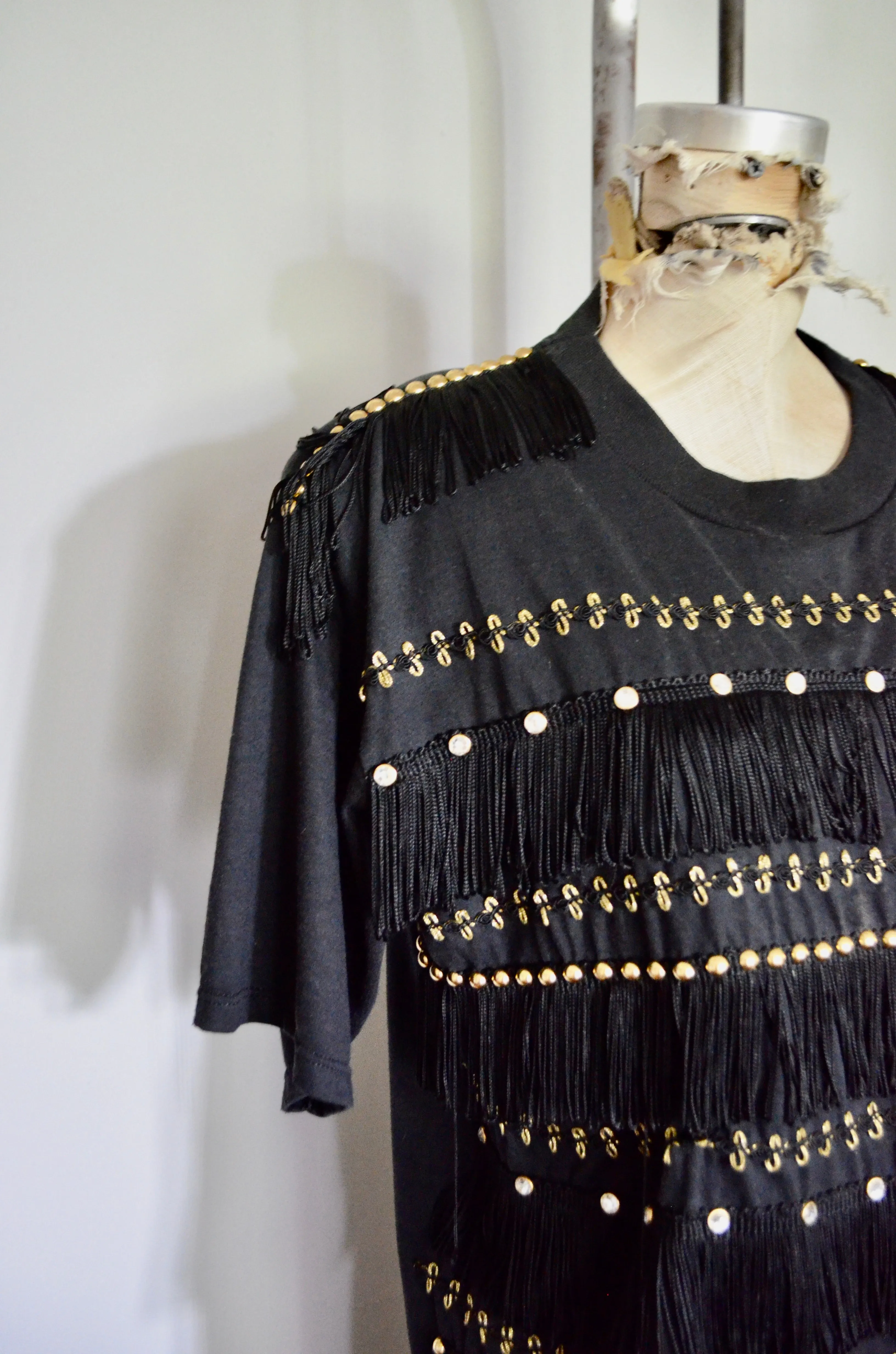 80s Fringe Cowboy Western black Top Tee