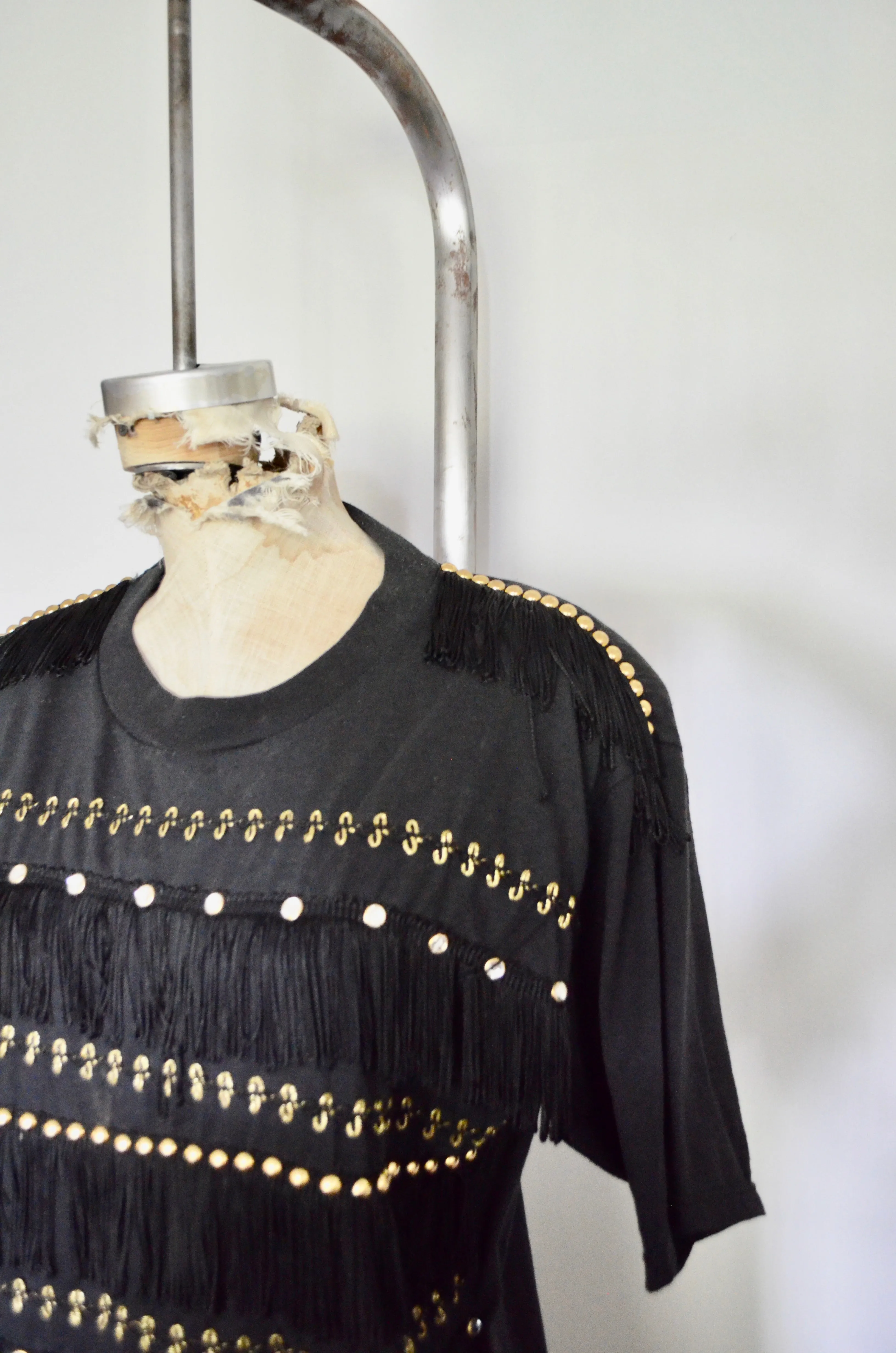 80s Fringe Cowboy Western black Top Tee
