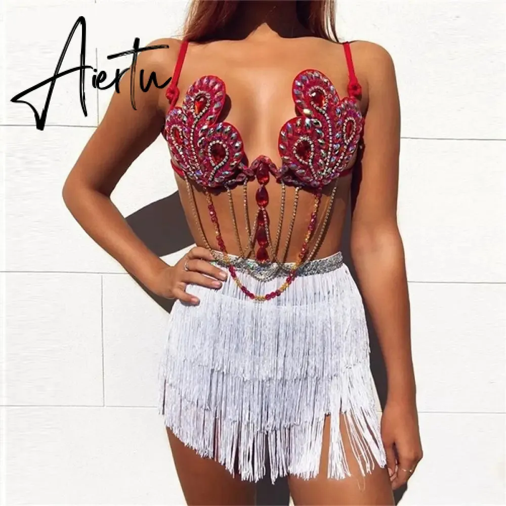 Aiertu Belly Dance Hip Scarf Skirt for Women Tassel Fringes Costume Belt Tribal Fringe Wrap Belt Mini Skirts