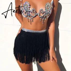 Aiertu Belly Dance Hip Scarf Skirt for Women Tassel Fringes Costume Belt Tribal Fringe Wrap Belt Mini Skirts