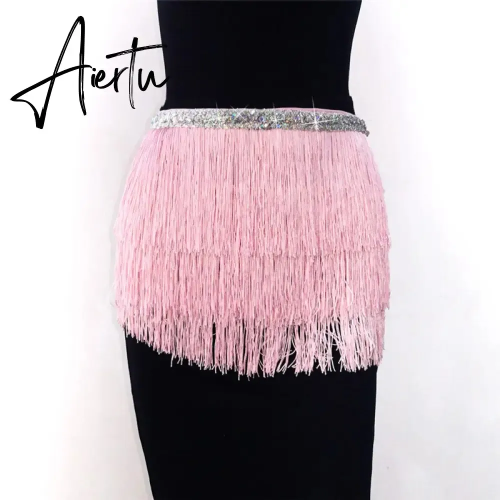 Aiertu Belly Dance Hip Scarf Skirt for Women Tassel Fringes Costume Belt Tribal Fringe Wrap Belt Mini Skirts