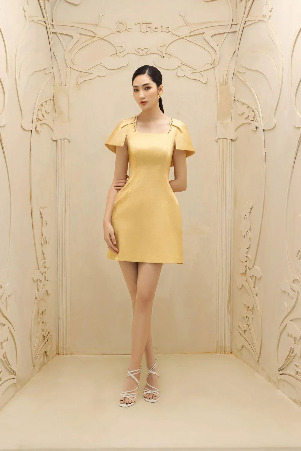Aline A-line Square Neck Organza Mini Dress