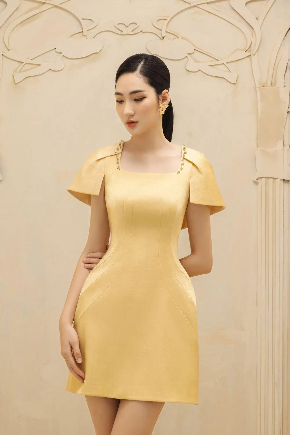 Aline A-line Square Neck Organza Mini Dress