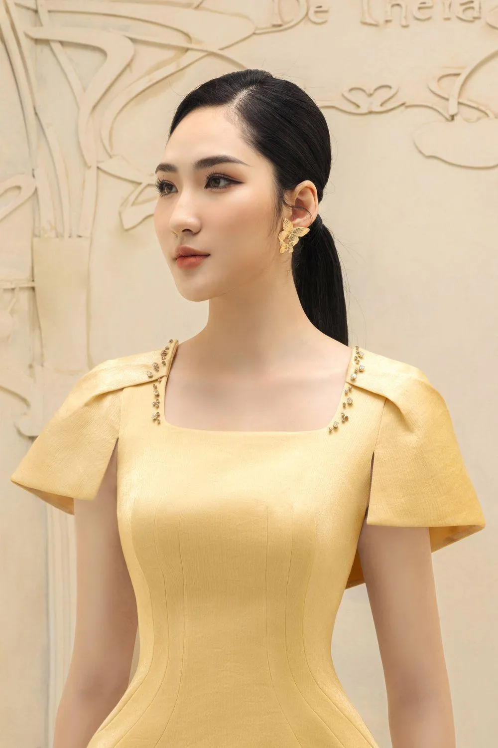 Aline A-line Square Neck Organza Mini Dress