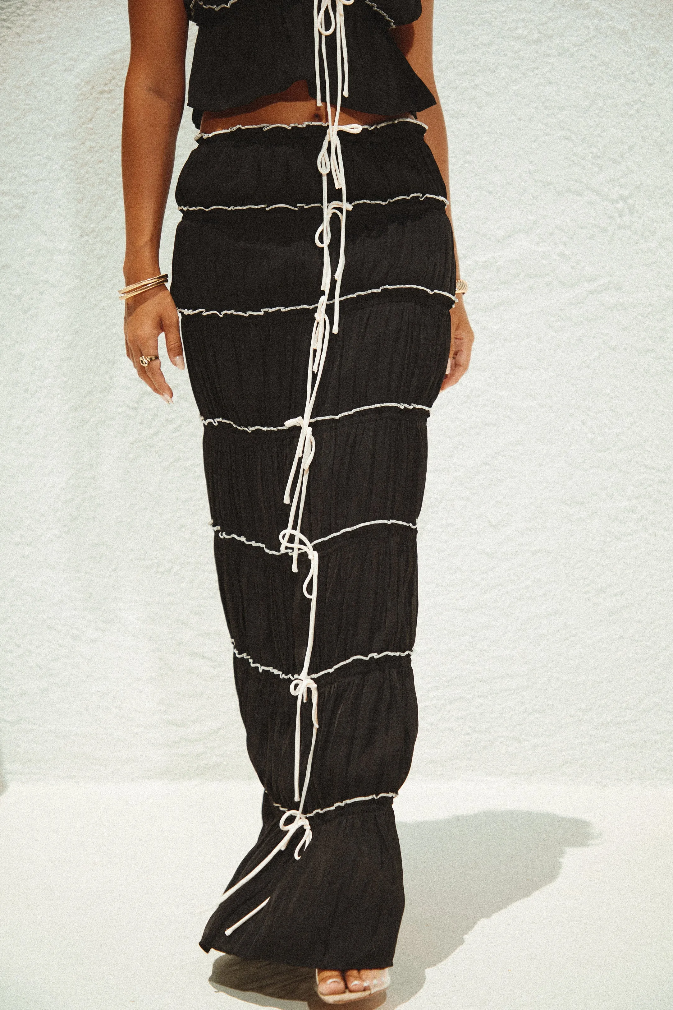 Anabella Two Piece Maxi Skirt Set - Black
