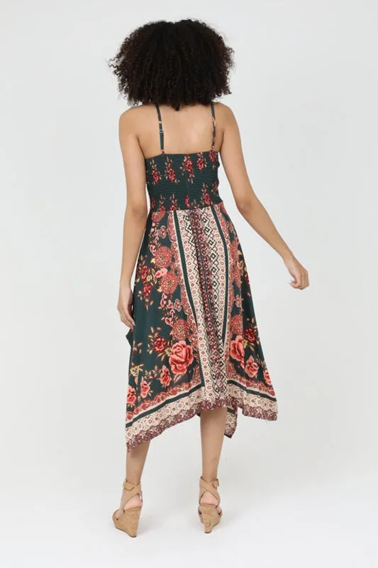 Angie Samantha Floral Handkerchief Dress - Olive