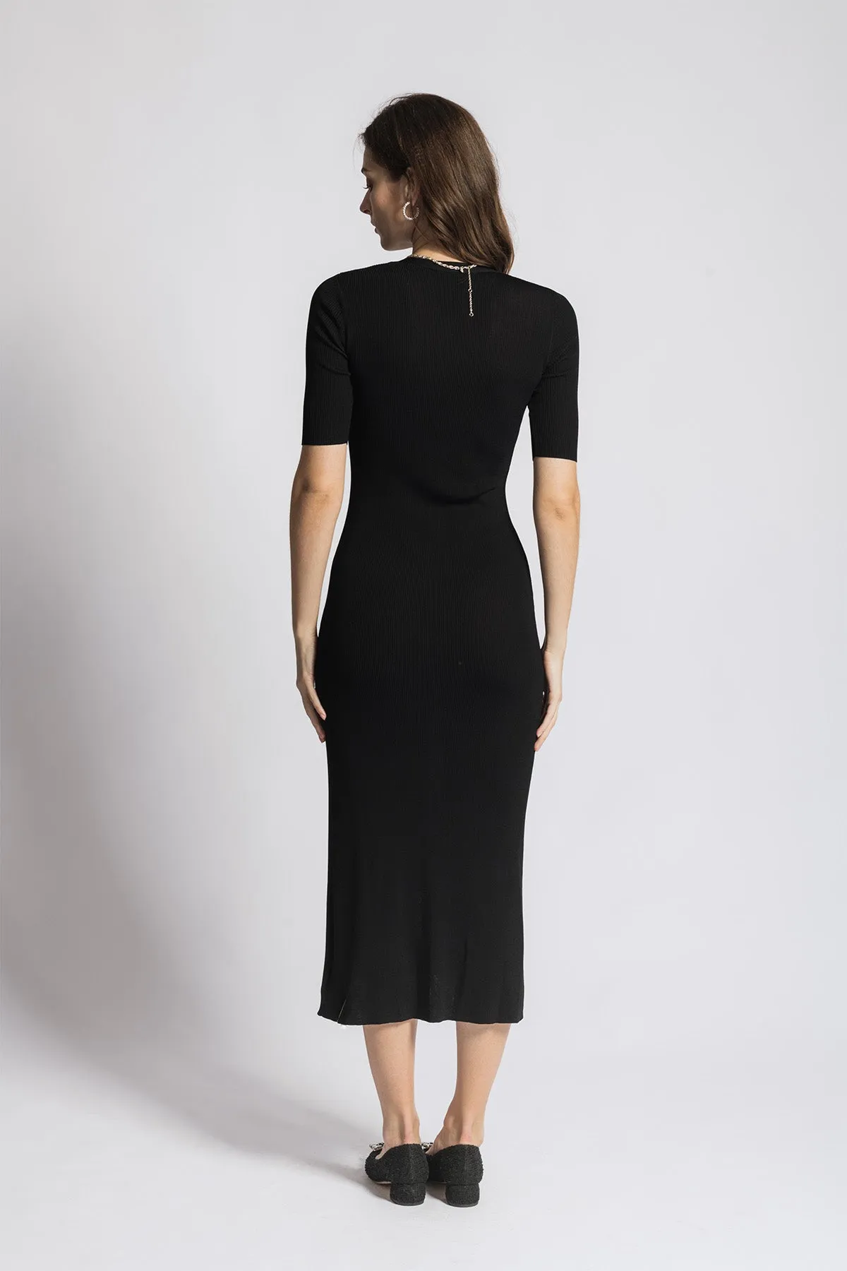 Anneassa V Neck Short Sleeve Knitted Maxi Dress