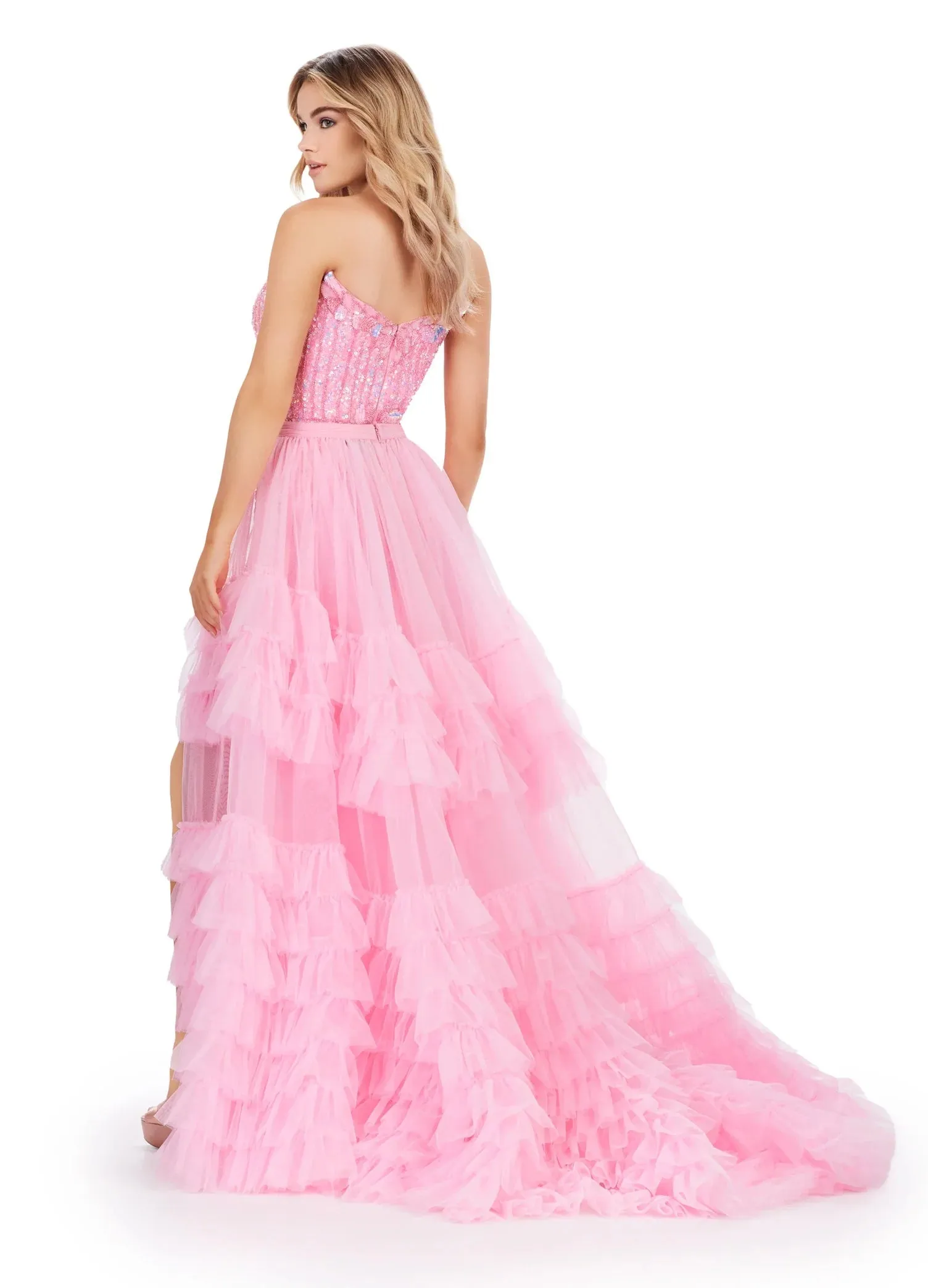 Ashley Lauren 11602 Size 10 White Ruffle Tulle Detachable Overskirt Layer Ruffle Pageant Skirt Train Formal