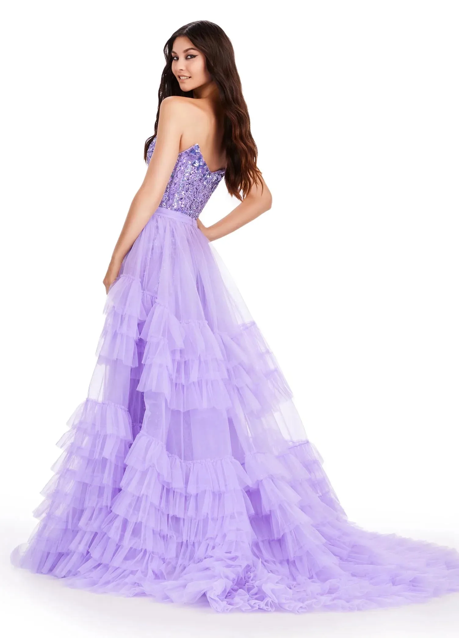 Ashley Lauren 11602 Size 10 White Ruffle Tulle Detachable Overskirt Layer Ruffle Pageant Skirt Train Formal