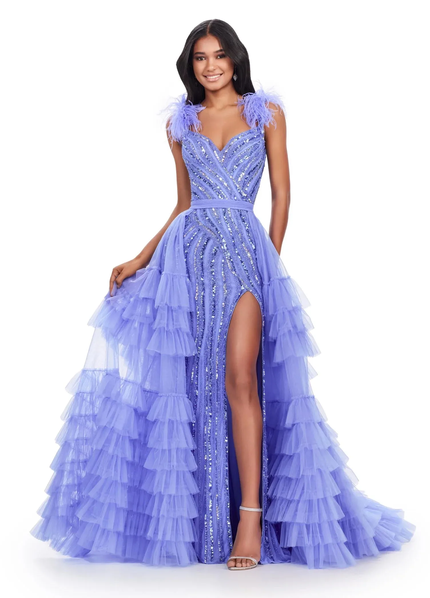 Ashley Lauren 11602 Size 10 White Ruffle Tulle Detachable Overskirt Layer Ruffle Pageant Skirt Train Formal
