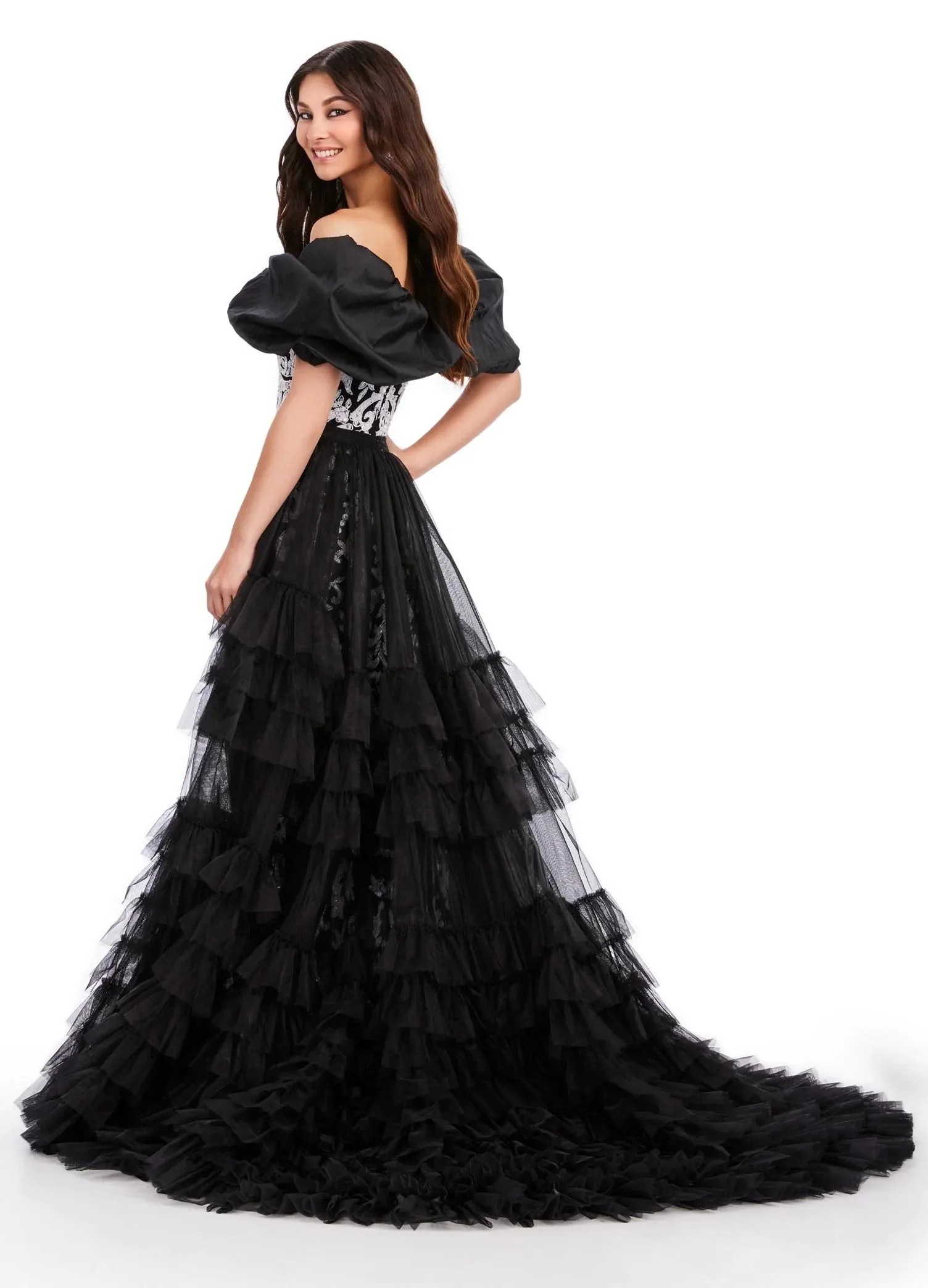 Ashley Lauren 11602 Size 10 White Ruffle Tulle Detachable Overskirt Layer Ruffle Pageant Skirt Train Formal