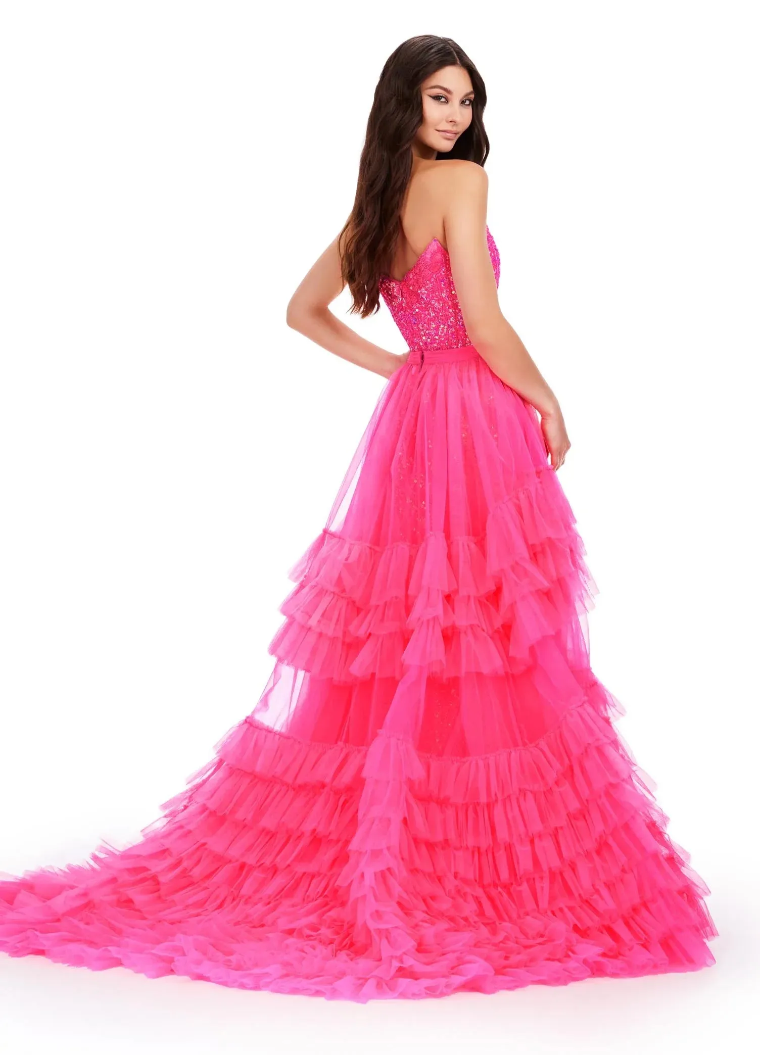 Ashley Lauren 11602 Size 10 White Ruffle Tulle Detachable Overskirt Layer Ruffle Pageant Skirt Train Formal