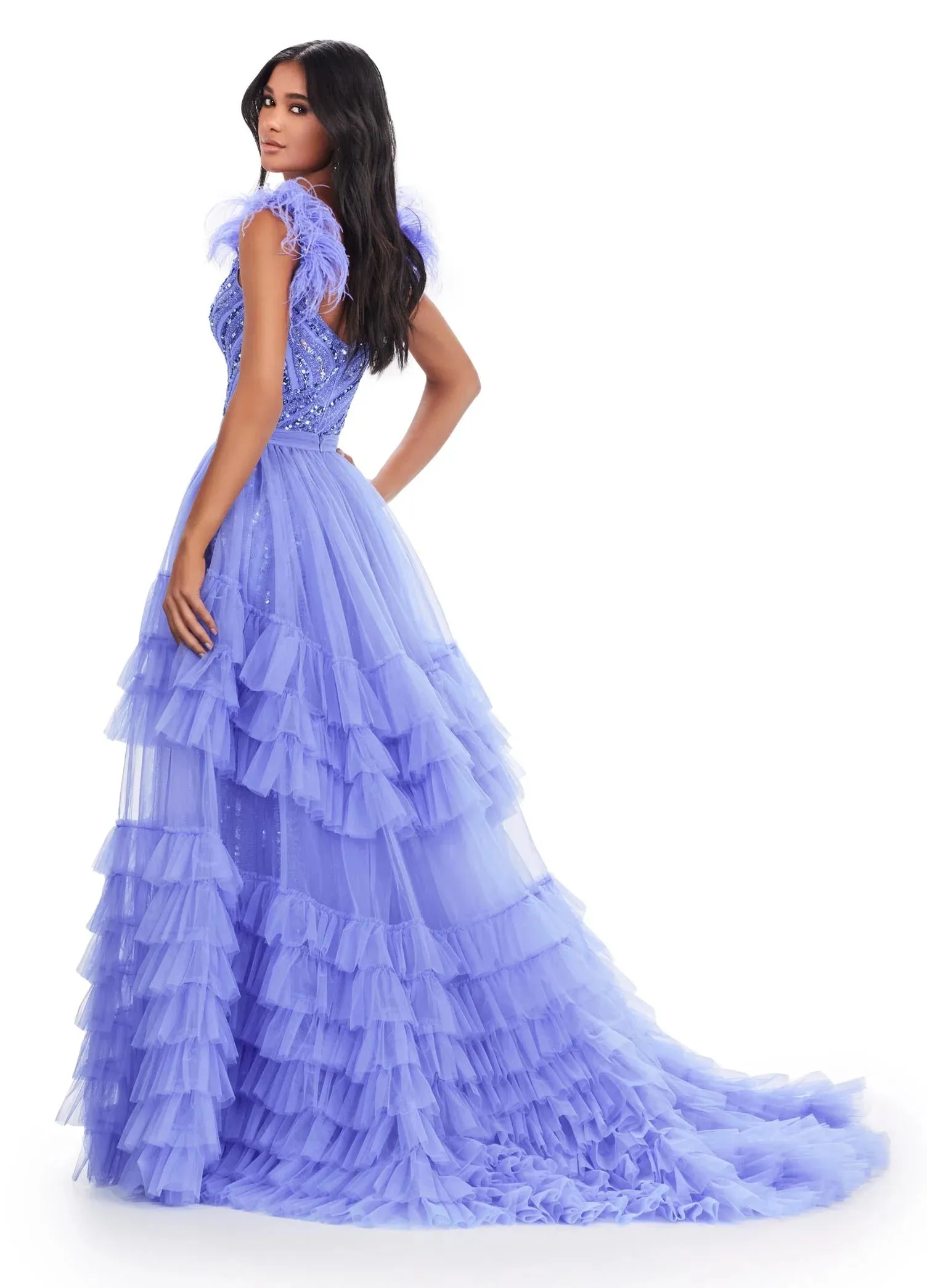 Ashley Lauren 11602 Size 10 White Ruffle Tulle Detachable Overskirt Layer Ruffle Pageant Skirt Train Formal