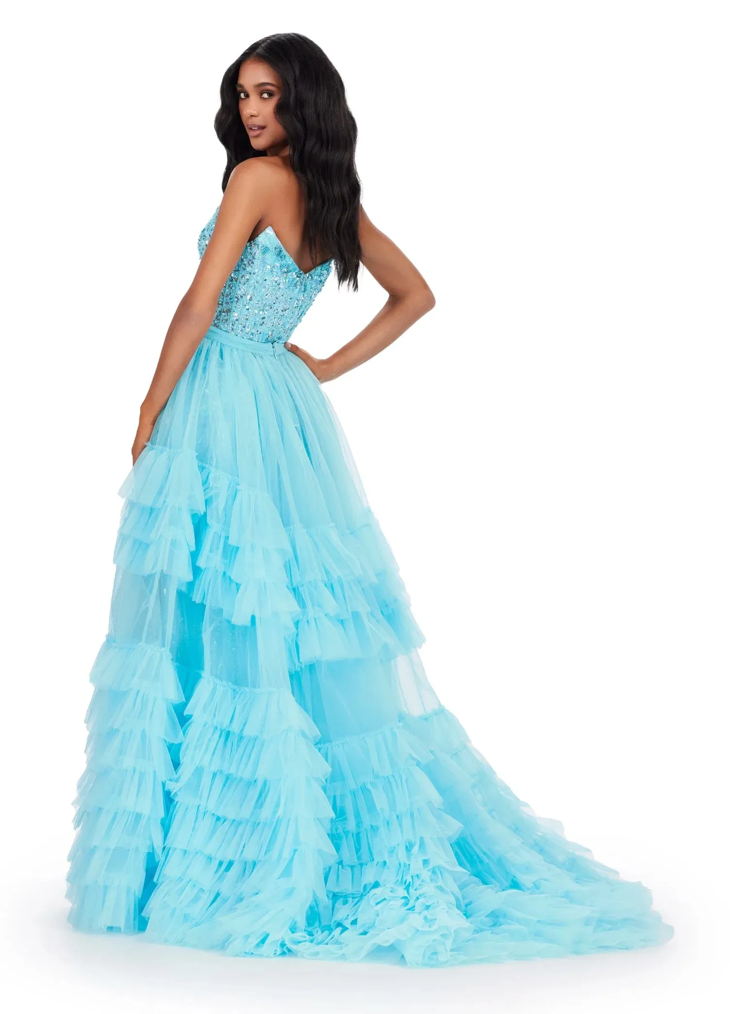 Ashley Lauren 11602 Size 10 White Ruffle Tulle Detachable Overskirt Layer Ruffle Pageant Skirt Train Formal