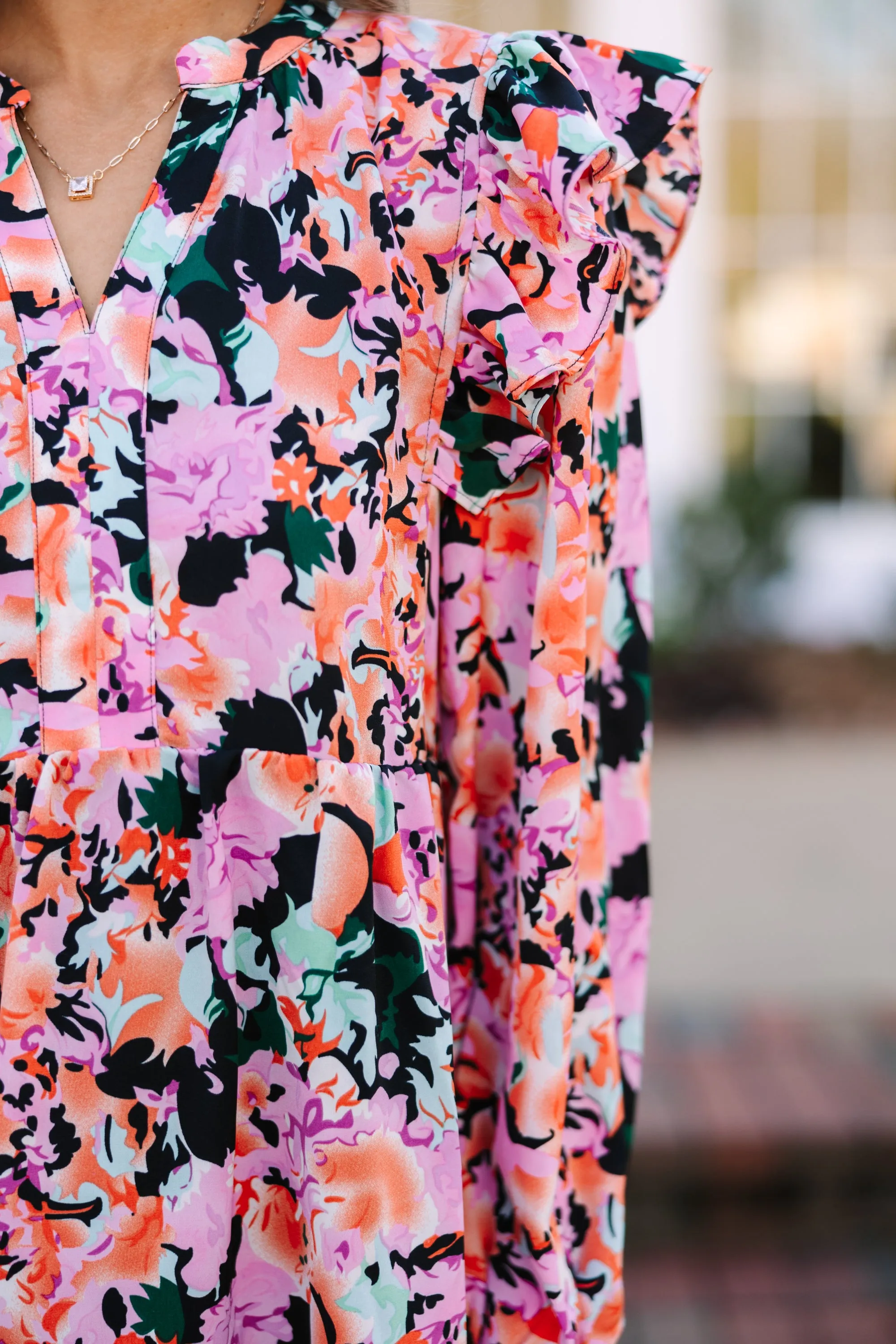 At This Time Fuchsia Pink Floral L/S Dress