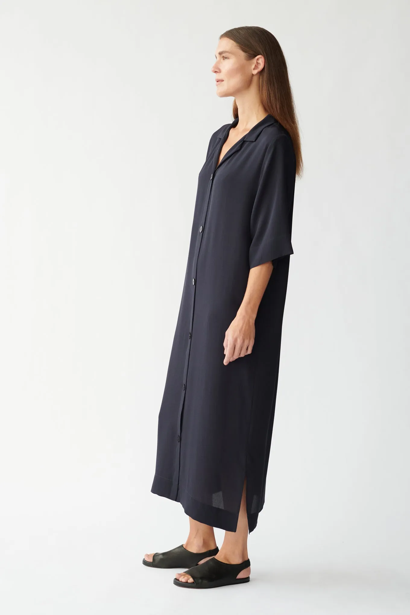 BARNEY SS SHIRT DRESS - DARK NAVY - SILK GEORGETTE