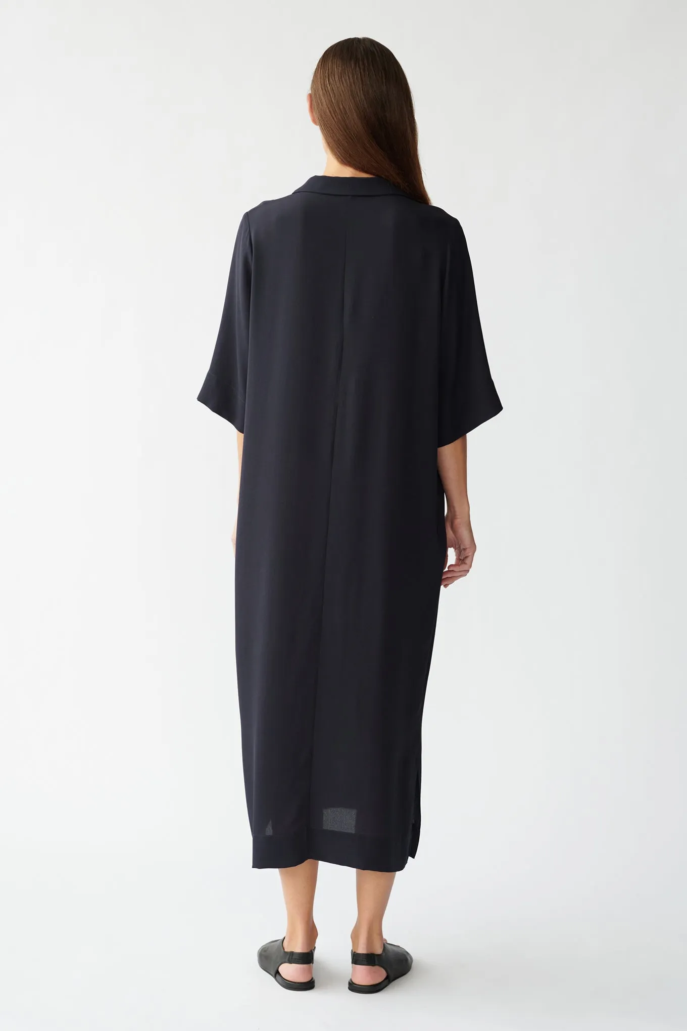 BARNEY SS SHIRT DRESS - DARK NAVY - SILK GEORGETTE