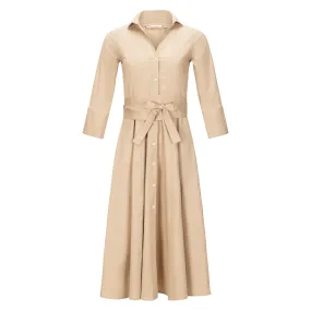 Belted Shirt Dress - Beige