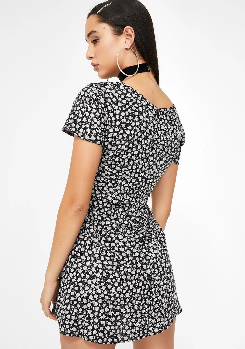 Black Ditsy Rose Elara Dress