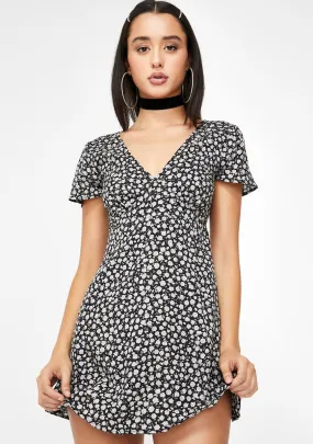 Black Ditsy Rose Elara Dress