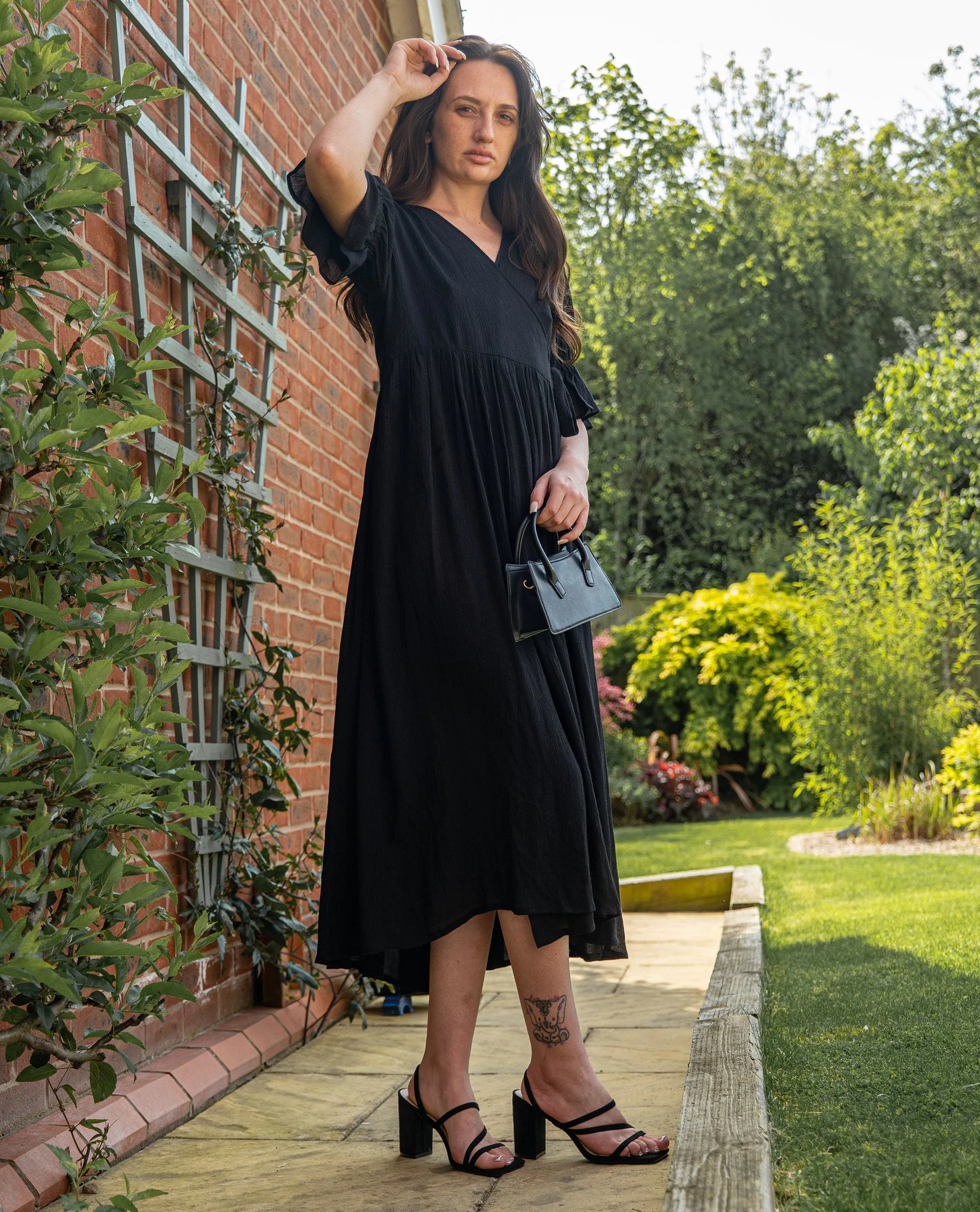 Black Wrap Dress | Molly Semi-Sheer Viscose Dobby Dress