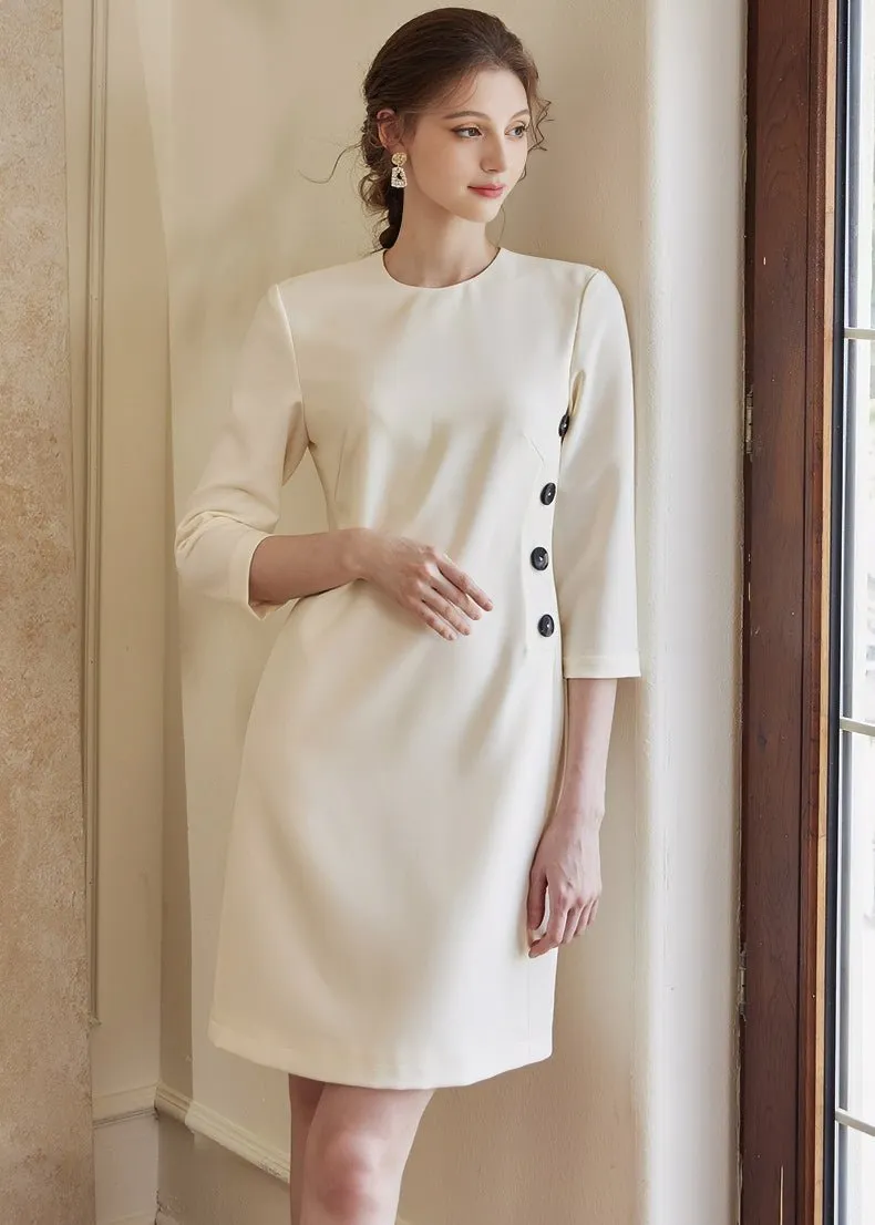 BUTTON MID-LENGTH SLIM DRESS