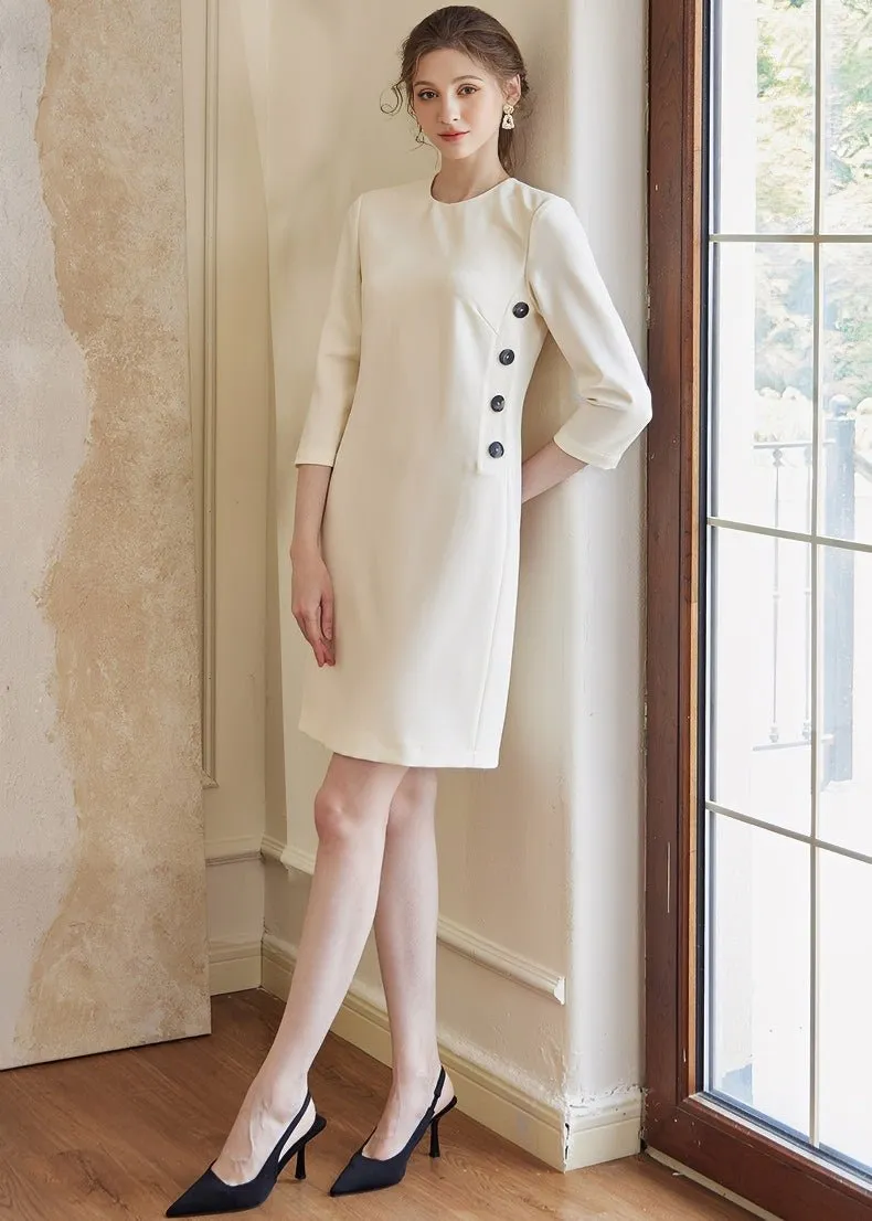 BUTTON MID-LENGTH SLIM DRESS