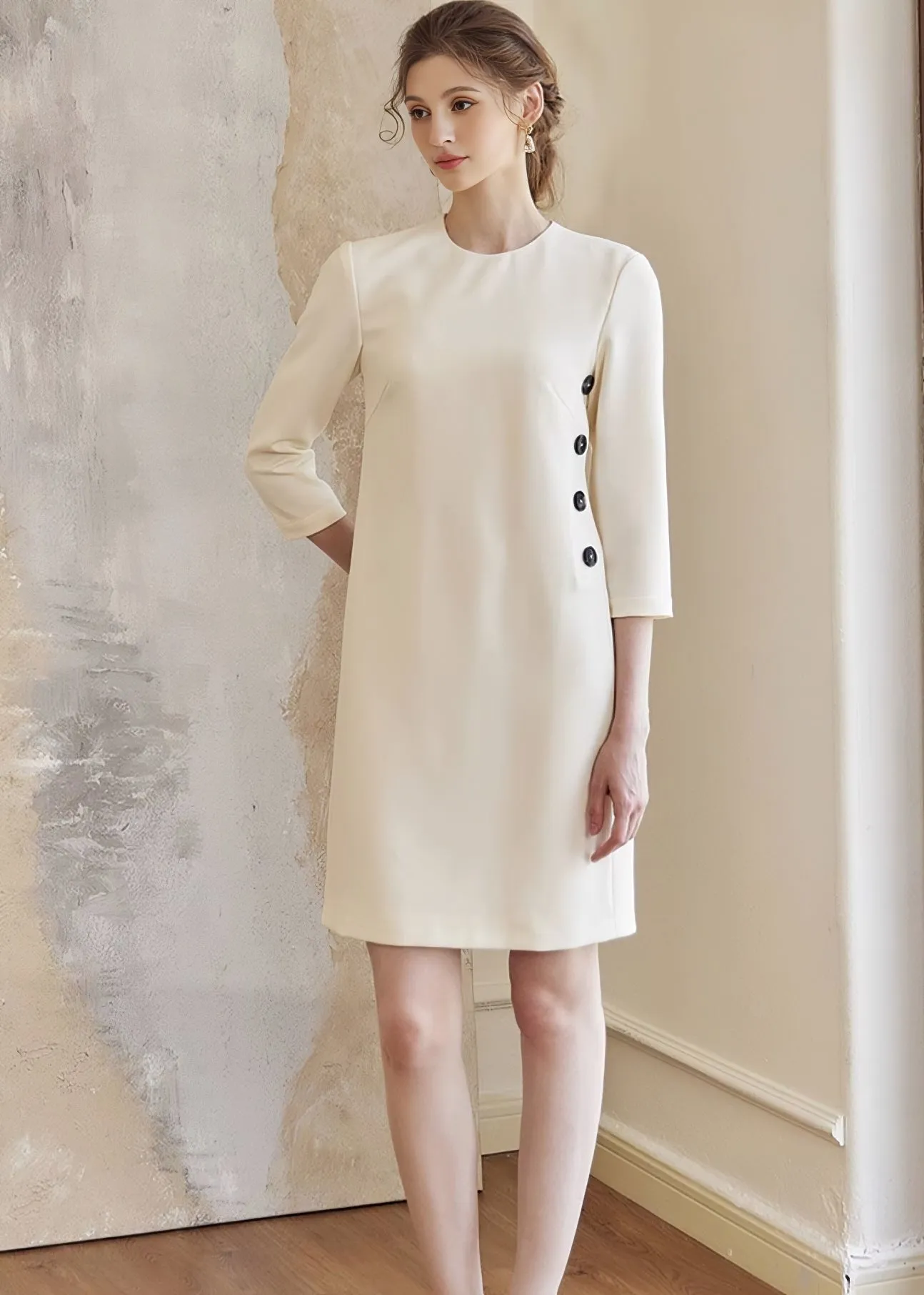 BUTTON MID-LENGTH SLIM DRESS