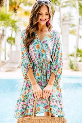 Can't Say No Mint Green Mixed Print Dress
