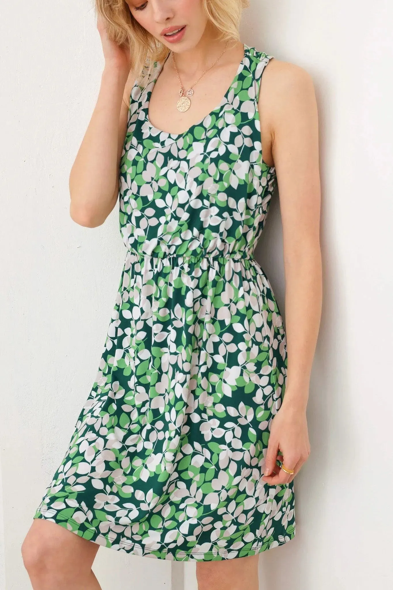 Casual Floral Print Cross Back Sleeve Flowy Hem Mini Dress