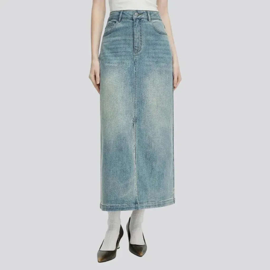 Casual vent light washed denim skirt