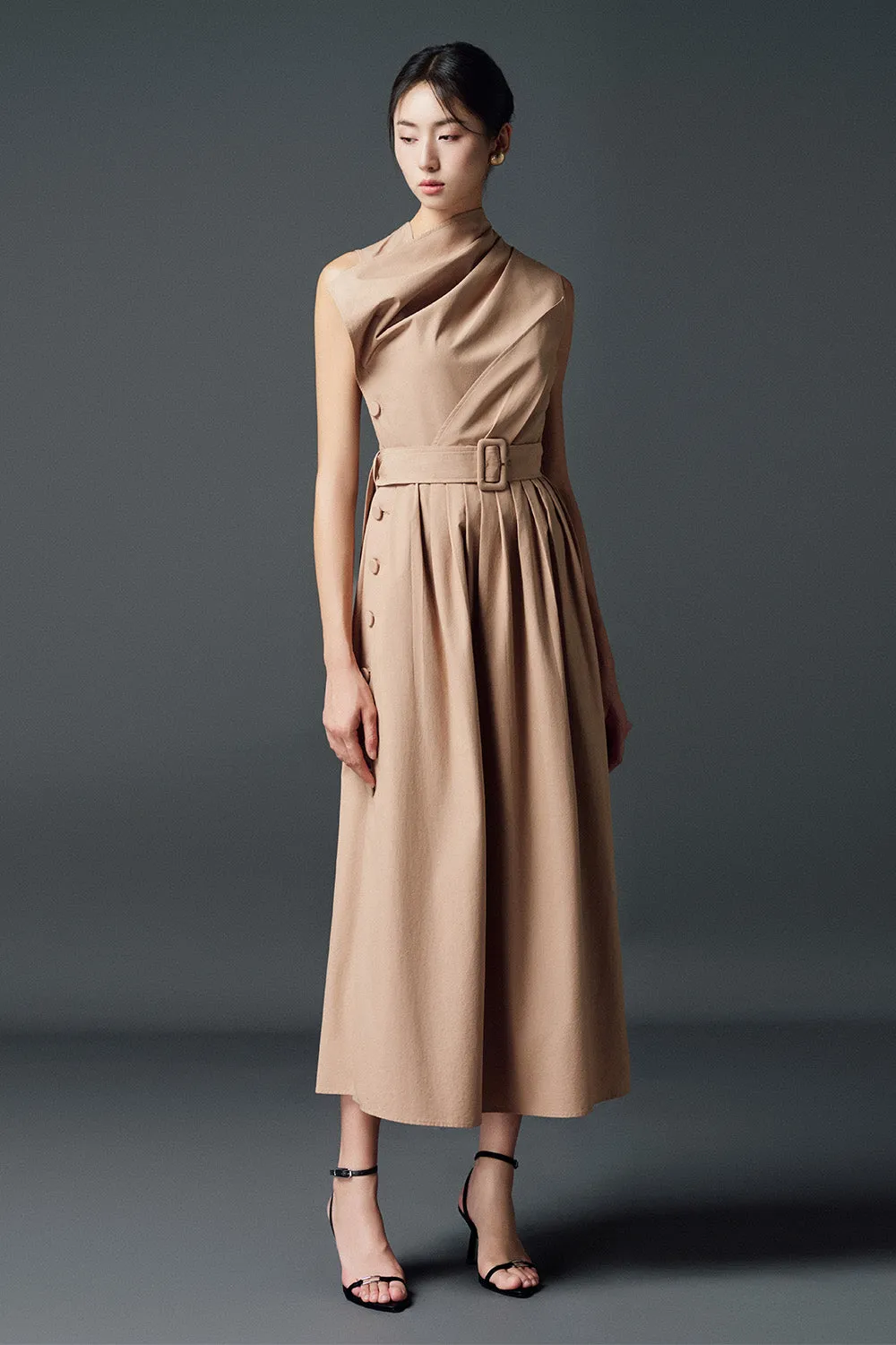 Cecilia A-line Sleeveless Wool Midi Dress