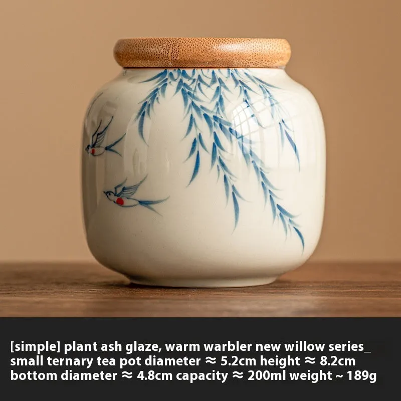 Chinese Calligraphy Tea Pot Ceramic Mini Tea Caddy