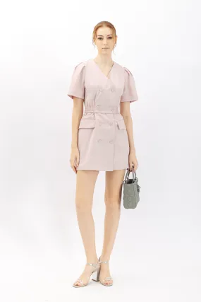 Clarette Short Puff Sleeve V Neckline Dress