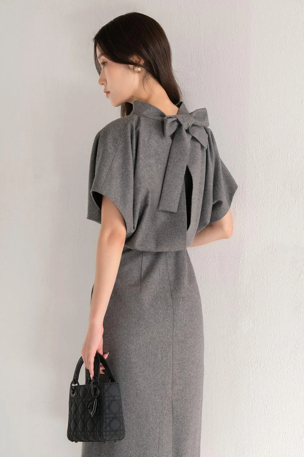 Collins A-line Batwing Sleeved Felt Knee-length Dress