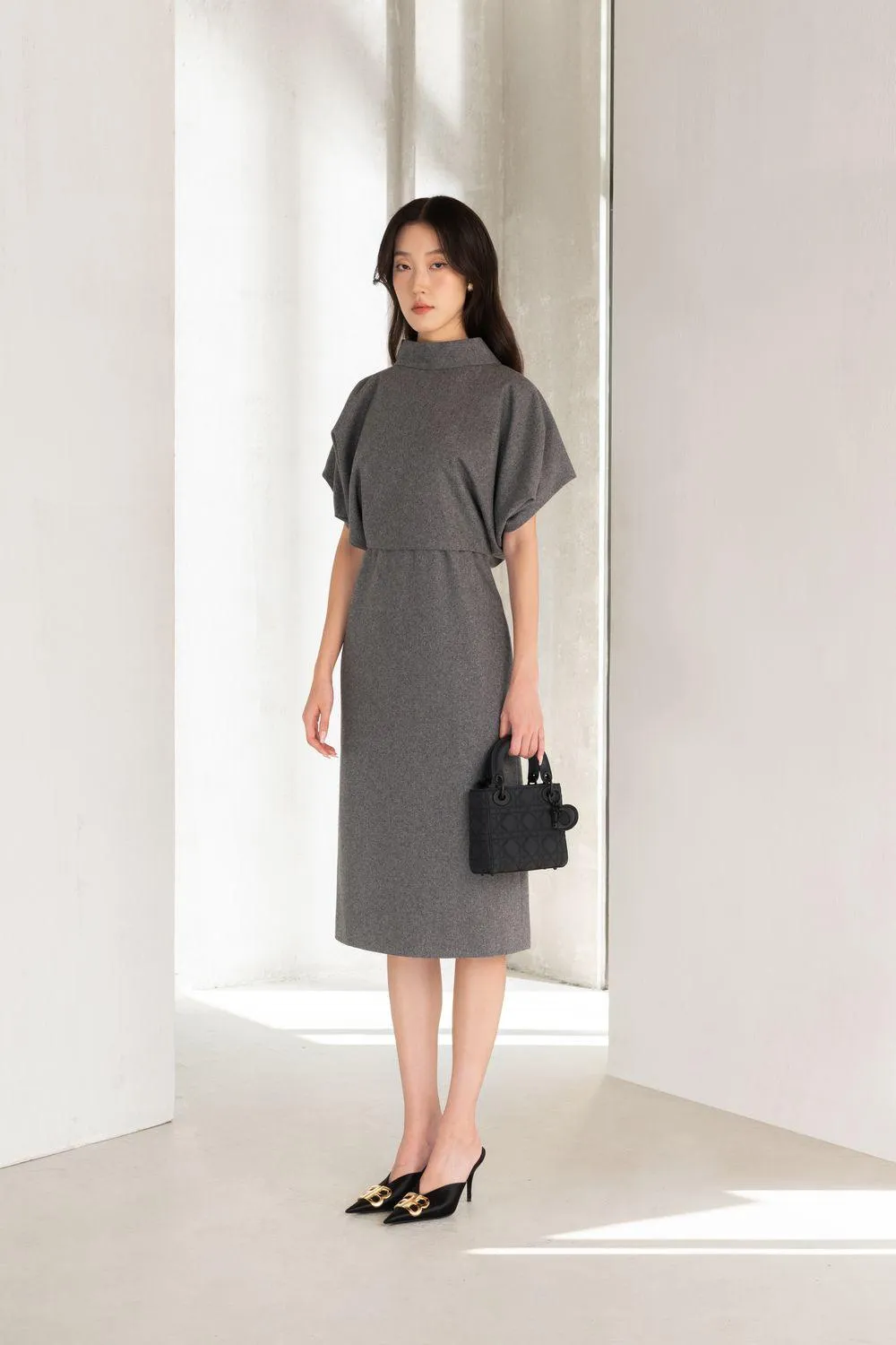 Collins A-line Batwing Sleeved Felt Knee-length Dress