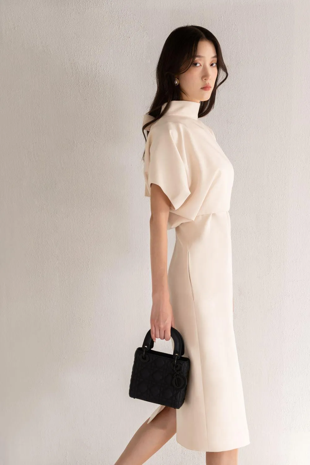 Collins A-line Batwing Sleeved Felt Knee-length Dress