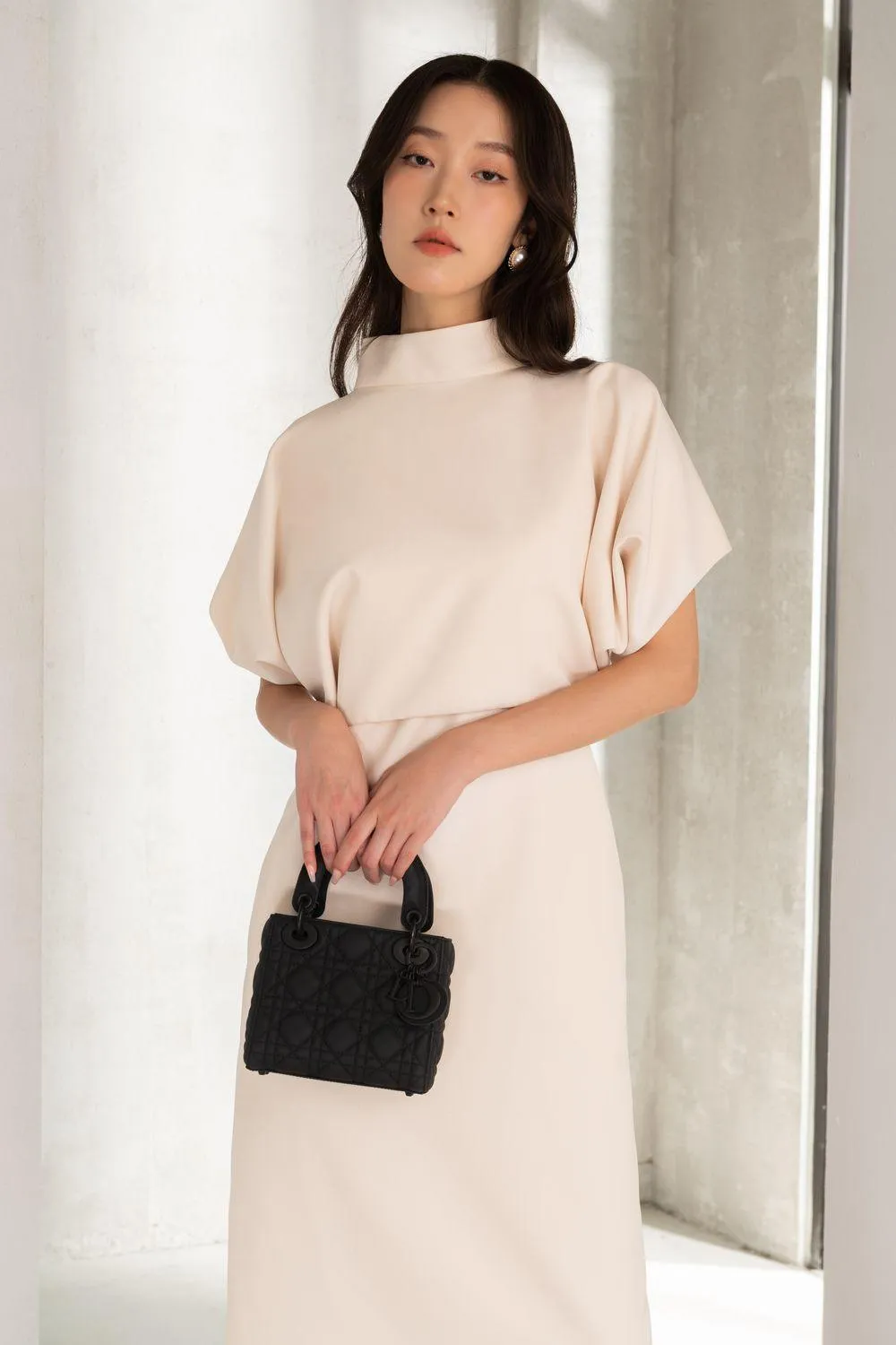 Collins A-line Batwing Sleeved Felt Knee-length Dress