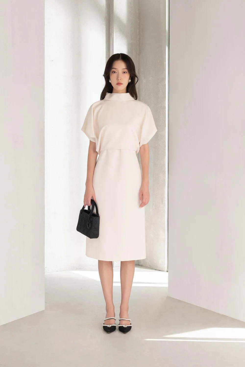 Collins A-line Batwing Sleeved Felt Knee-length Dress