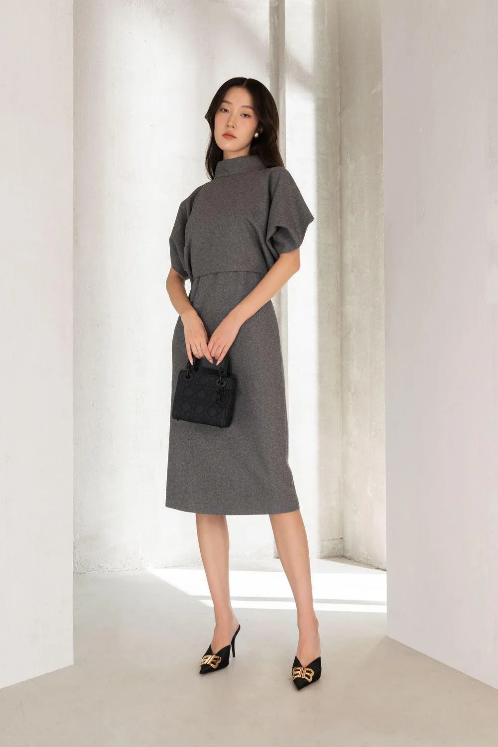 Collins A-line Batwing Sleeved Felt Knee-length Dress