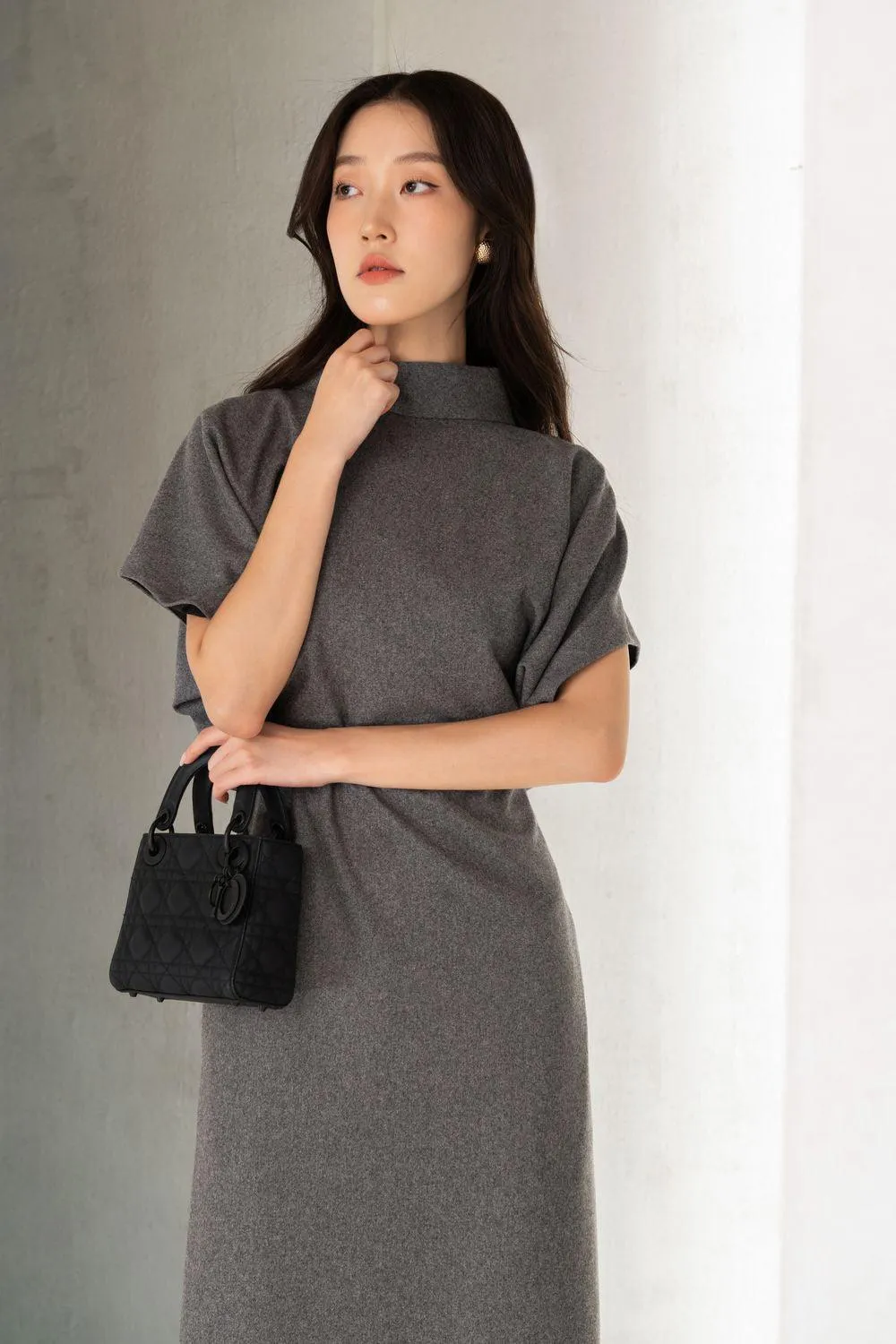 Collins A-line Batwing Sleeved Felt Knee-length Dress
