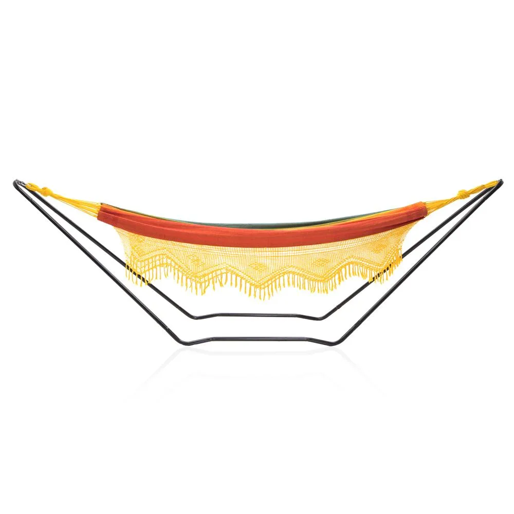 Colorful Bohemian Hammock with Yellow Fringe