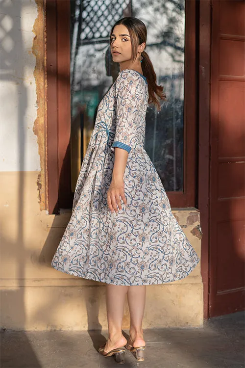 Creative Bee 'EXQUISITE' Natural Dyed Block Printed Cotton Gathered Dress