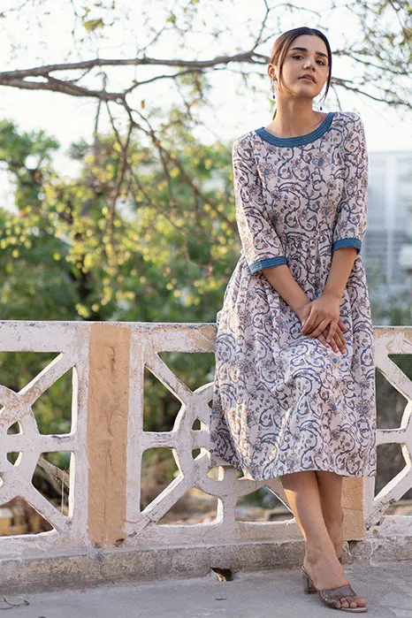 Creative Bee 'EXQUISITE' Natural Dyed Block Printed Cotton Gathered Dress