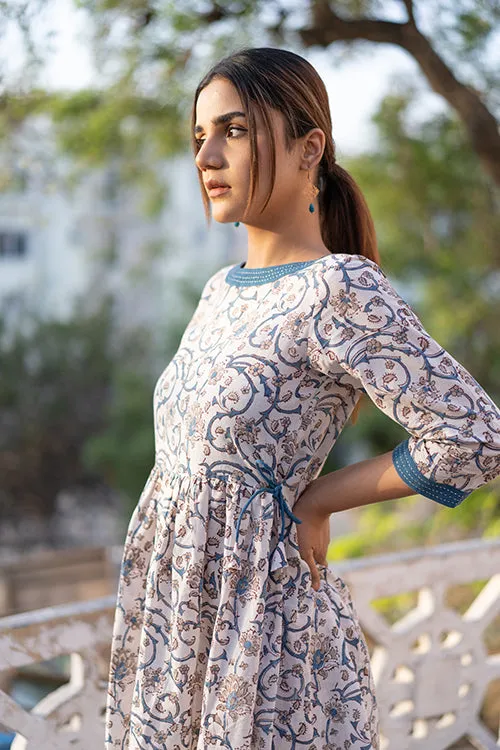 Creative Bee 'EXQUISITE' Natural Dyed Block Printed Cotton Gathered Dress